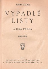 kniha Vypadlé listy a jiná prosa (1907-1924), B. Kočí 1925