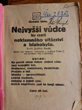 kniha Nejvyšší vůdce ku cestě neklamného vítězství a blahobytu Úvodní číslo, Husák 1919