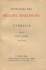 kniha Cymbelin tragedie v pěti jednáních, J. Otto 1926
