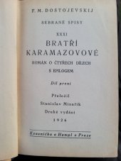 kniha Bratří Karamazovové Díl IV Román o čtyrech dílech s epilogem., Kvasnička a Hampl 1929