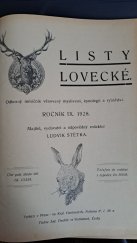 kniha Listy lovecké ročník IX. 1928 Odborný měsíčník věnovaný myslivosti, kynologii a rybářství , Ludvík Štětka 1928