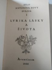 kniha Lyrika lásky a života, Aventinum 1930