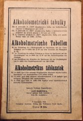 kniha Alkoholometrické tabulky K prevodu 0 - 100% stupňového liehu na hektolitrové stupne z kilogramov při 12R, Verlag des Verfassers 1925