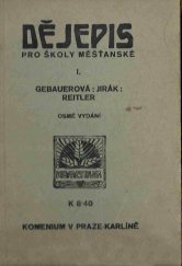 kniha Dějepis pro školy měšťanské. Díl I., (Pro první třídu škol měšťanských), Komenium 1923