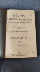 kniha Dějiny národu českého v Čechách a v Moravě Poznámky, B. Kočí 1922