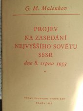 kniha Projev na zasedání Nejvyššího sovětu SSSR dne 8. srpna 1953, ÚV KSČ 1953