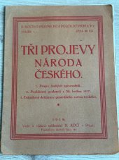 kniha Tři projevy národa Českého, B. Kočí 1918