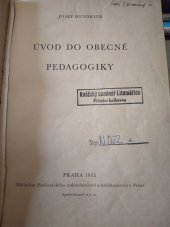 kniha Úvod do obecné pedagogiky, Profesorské nakladatelství a knihkupectví 1935