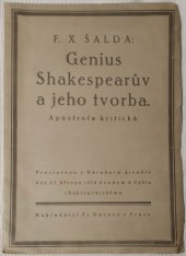 kniha Genius Shakespearův a jeho tvorba apostrofa kritická : prosloveno v Národním divadle 27. břez. 1916 úvodem k cyklu Shakespearskému, Fr. Borový 1916