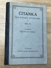 kniha Čítanka pro ústavy učitelské díl IV., Praha 1922