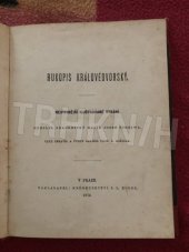 kniha Rukopis Královédvorský, I.L. Kober 1873