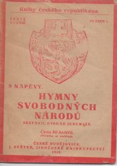 kniha Hymny svobodných národů nápěvy, Jan Svátek, Jihočeské lidové knihkupectví 1919