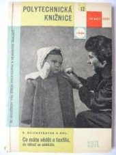 kniha Co máte vědět o textilu, do něhož se oblékáte cyklus přednášek, Čs. spol. pro šíř. polit. a věd. znal. 1958