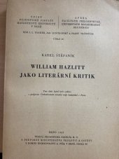 kniha William Hazlitt jako literární kritik ..., Masarykova univerzita, Filosofická fakulta 1947