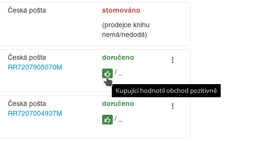 Důvody storen v sekci Prodáno